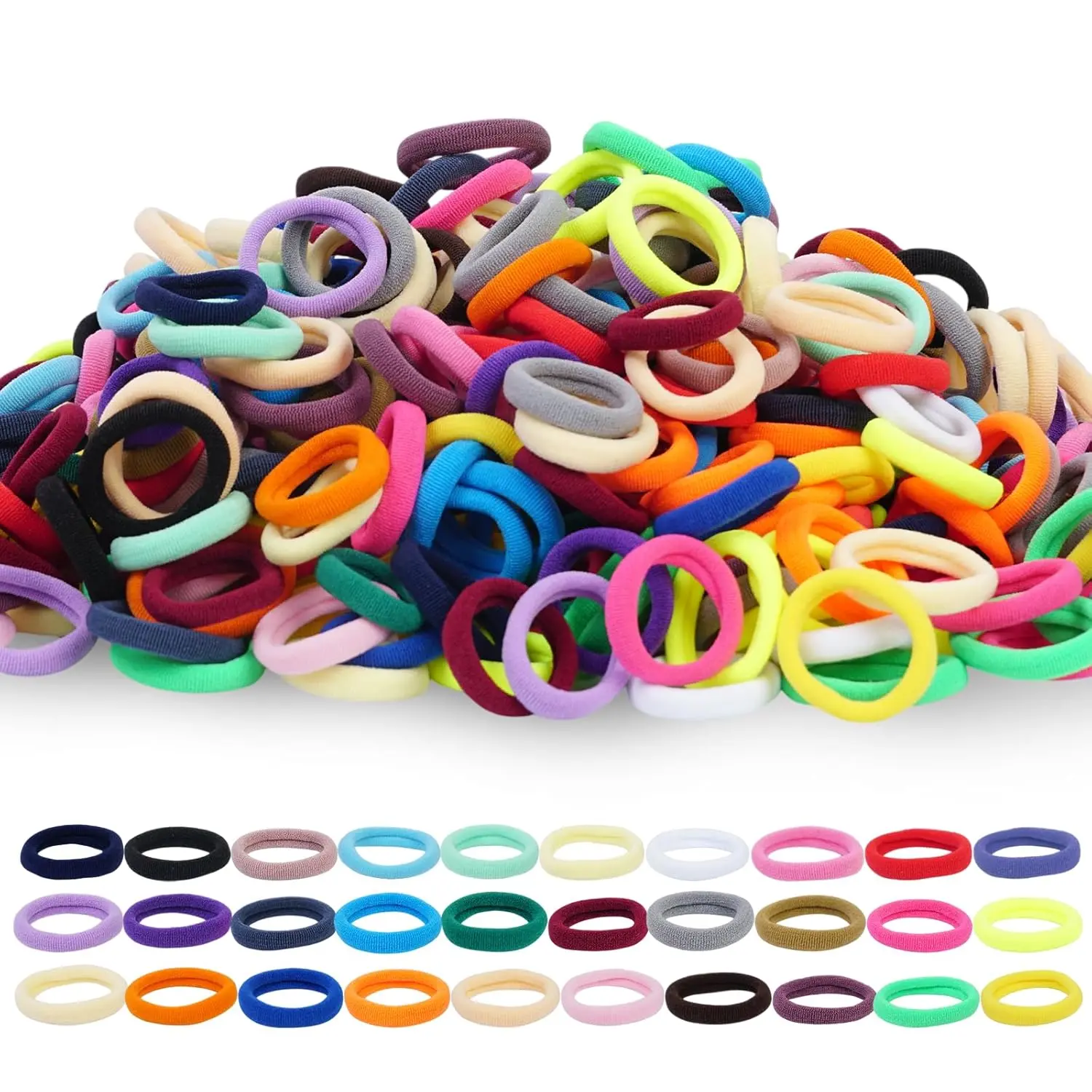 500 count  Hair Ties,  Hair Ties for Girls,  Seamless Elastic Hair Bands, 1 Inch No Metal Ponytail Holders, Soft  Hair Accessories, 30 Assorted Colors, Durable & -Free