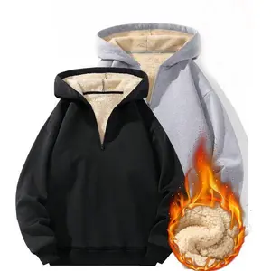 2-Pack Winter Men’s Casual Hooded Half-Zip Warm Fleece-Lined Thickened Fuzzy Sweatshirts, Suitable for Outdoor Sports, Fitness, and Casual Wear