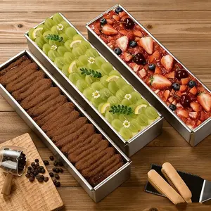 1pc Children Baking Utensils Aluminum Long Cake Tin Fixed Bottom Handcrafted Tiramisu Cheesecake Mousse Baking Equipment