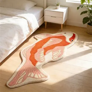 Warm orange pink koi carp living room sofa carpet creative irregular bedroom decoration bedside carpet soft and comfortable carpet modern minimalist office lounge study carpet washable leisure area coffee shop coffee table carpet, Shaggy rugs