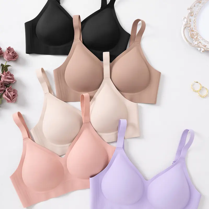 1/3/5/6 pack solid color seamless women's bras with adjustable shoulder straps and hook closure, wire-free support and gathering beautiful back, comfortable and breathable, skin-friendly soft, daily casual, jelly sexy lift lingerie.