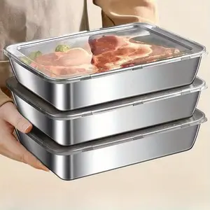 Stainless Steel Food Storage Containers with Lids 3 Pack Airtight Leakproof Meal Prep Boxes BPA Free Reusable Lunch Containers Freezer Safe Dishwasher Safe