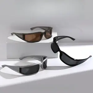 Oversize Womens Trendy Curved Wrap Around Rectangle Thick Temple Plastic Sunglasses Headband-Decorated Glasses