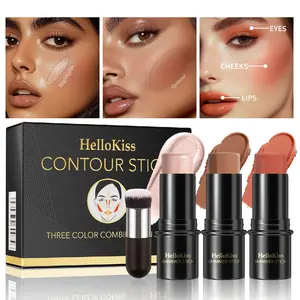 Highlight Contour Blush Set, Cosmetic Natural Face Makeup Combo, Long-Lasting Color, Matte, Three-Color Highlighter, Universal Women Gift, Includes Makeup Brush