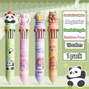 1-piece cute doll animal pattern 12 color multifunctional press pen, marking correction diary neutral pen, Smooth Writing Pens