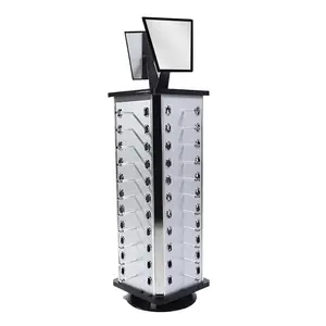 44 Pair Rotating Eyeglasses Display Stand 360 Degree Wood and Aluminum Alloy for Sunglasses Myopia Glasses Optical Shop Store Home Black Silver