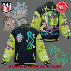 Rick & Morty Peace Among Worlds Varsity Jacket, Cartoon Sci-Fi Bomber, Fun Multiverse Streetwear, Gift for Adult Animation Fans