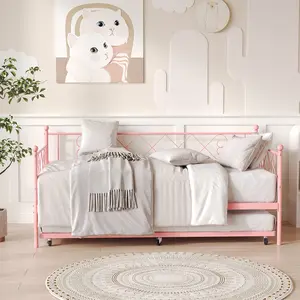 Twin Heart-Shaped Metal Daybed, Heavy-Duty Steel Slat Support. Convertible Sofa Bed for Living/Bedroom/Guest Room, Stylish & Sturdy, Single Sofa Bed