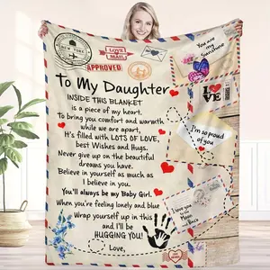 Cabin Style Fuzzy Flannel Blanket for Daughter - 100% Polyester Personalized Light Fluffy Breathable Blanket, All-Season Couch Bed Comfort, Heartfelt Mom Dad Gift for Naps, Personalized Blankets, Light Blankets