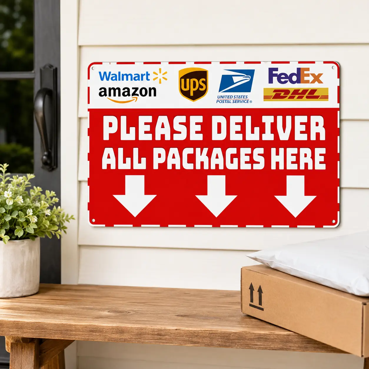 12x8inch Please Deliver All Packages Here Aluminum Metal Sign, Front Porch Delivery Drop-Off Sign, Outdoor Entryway Wall Decor, Package Receiving Area Sign for Home