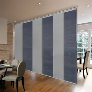 6-Panel Single Rail Panel Track Blind Extendable 70"-130"W x 91.4"H, Panel width 23.5", Spruce, Embroidered Cadet