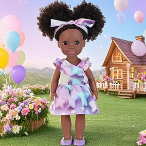 DEARBEI African American Black Girl Dolls - 14 Inch Black Dolls with Curly Afro Hair, Black Brown Doll with Ballerina Dress as for Girls (Cool Girl)