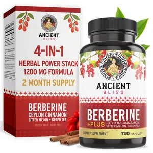 Ancient Bliss Berberine Plus - 120 Capsules for Blood Sugar & Metabolism Support with Organic Ceylon Cinnamon Bitter Melon & Green Tea Extract