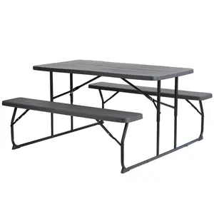 212 MAIN Gray Woodgrain Foldable Set - Outdoor Portable Rectangle Picnic Table Set