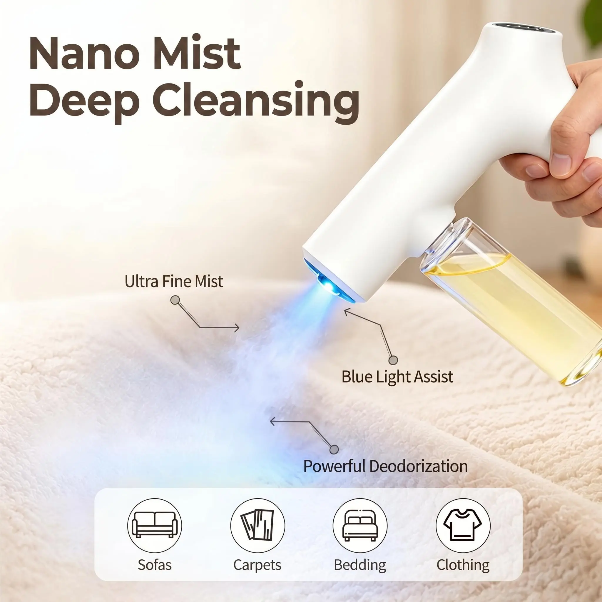 Nano Blue Light Probiotic Air Freshener Spray, Plant-Extracted Floral Scent Home Care Spray for Indoor Odor Removal, Pet Urine Breakdown, Disinfection & Non-Toxic Safety