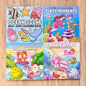 Summer Ocean Theme Coloring Book, 2/4 Pieces, Stress Relief Coloring Book, Art Supplies for Kids, Ideal for Daily Drawing, Travel, Bedtime Activities, Stress Relief Focus