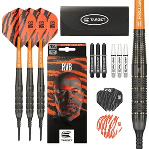 Target Darts Raymond Van Barneveld RVB 18G Brass Soft Tip Darts Set - with Extra Accessories Gift Pack