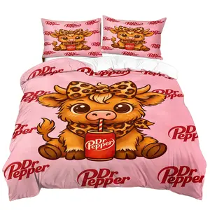 Dr Pepper Highland Cow Decorative Duvet Cover Set,Suitable for Girls,Teens,Soda Lovers Bedroom Bedding Set, Bed Sets Supplies,Including 1 Duvet Cover and 1 or 2 Pillowcases (Excluding Quilt and Pillow Inserts)