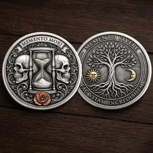 Hourglass Memento Mori Coin, Tree Of Life Stoic Philosophy Gothic Skull Coins, Recovery Sobriety Coin Chip Appreciation Keepsake Gift