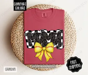 Mama Softball Bow Comfort Colors T-shirt, Softball Mom Shirt, Softball Mama Tee