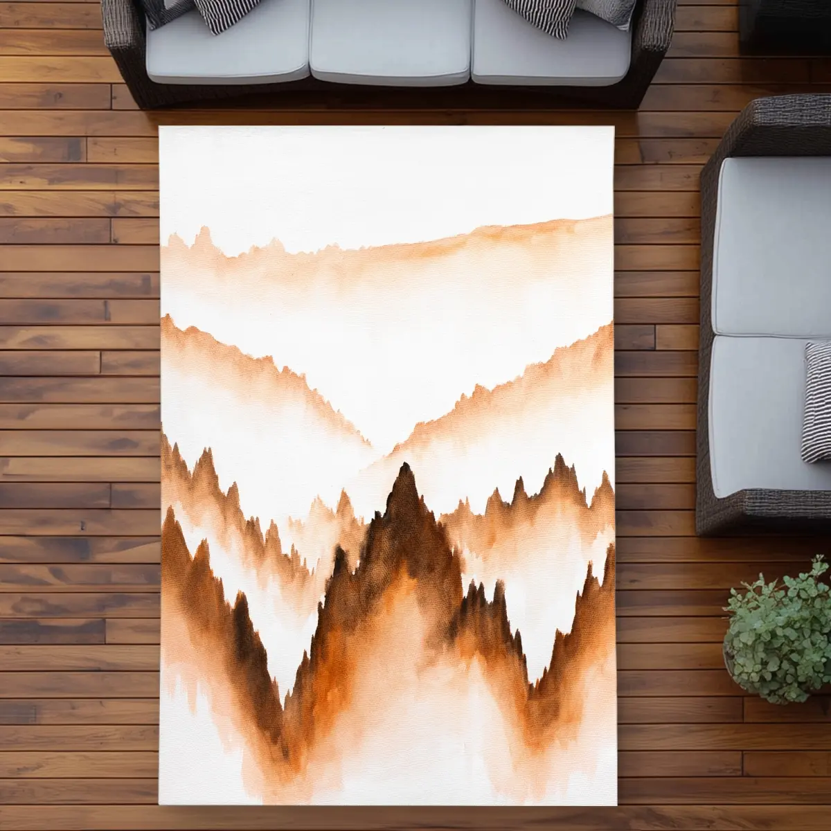 5' x 7' Rectangle Polyester Landscape Rug with 360 Stand, Large Fir Trees Print, Nature Theme, Weatherproof Printed Face, Durable, Indoor/Outdoor, Home Decorative Rugs, Living Room Decor, Non-Customised