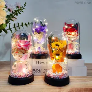 Preserved Flower Bouquet with Night Light - Father's Day Gifts, Indoor Recreation Decor, Street Stall Display Item for Gifting Occasions,summerwins