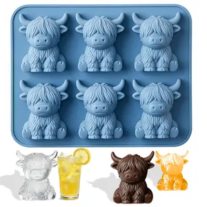 Mini Highland Cow Silicone Ice Cube Mold 3D Cow Shaped Tray Reusable Dessert Mold for Whiskey Drinks Parties Bar Birthday Gift