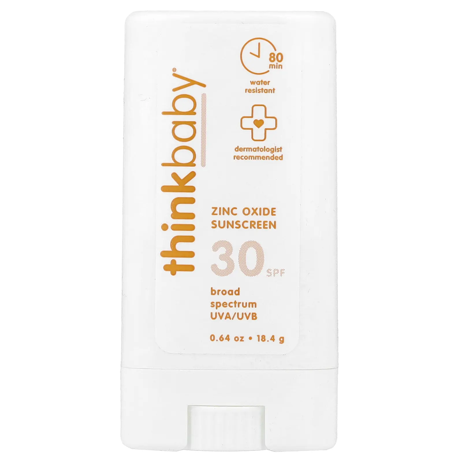 think Thinkbaby®, Zinc Oxide Sunscreen Stick, SPF 30, Fragrance Free, 0.64 oz (18.4 g)