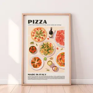 Retro Pizza Art Print, Italian Food Kitchen Decor, Mid Century Modern Wall Art, Rome Italy Poster, Housewarming Gift, Unframe