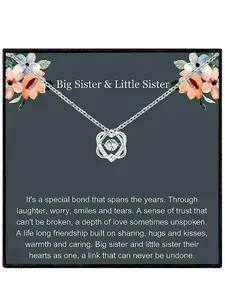 Fashion Copper Zircon Six-Point Star Necklace Set, Beautiful Card & Gift Box, Sister Jewelry, Big Sister Lil Sister Gift