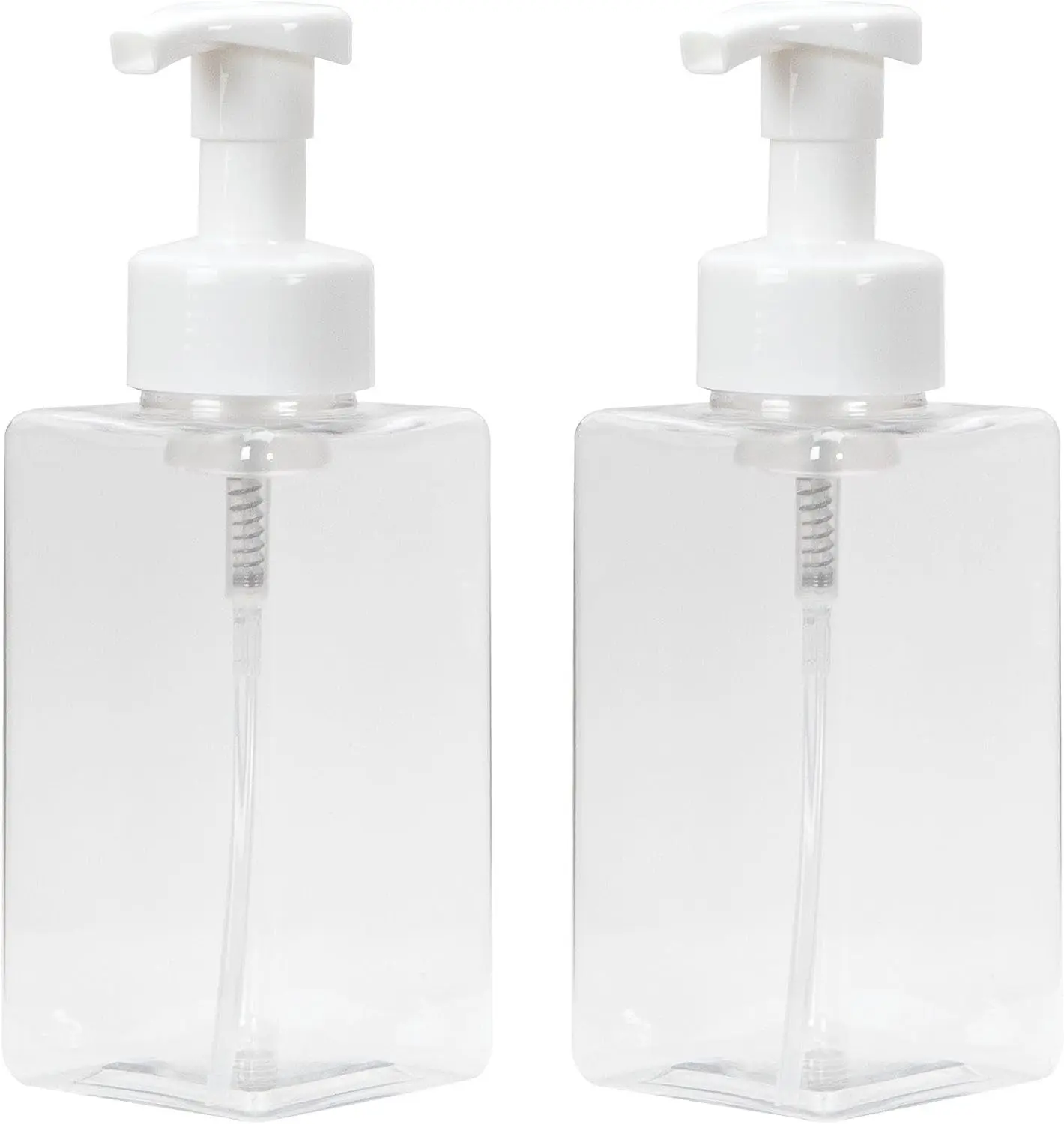 Ginger Lily Farms Foaming Soap Dispenser, Refillable Plastic Pump Bottles for Liquid Hand Soap, 15 oz. Clear Bottle with White Pump, 2-Pack