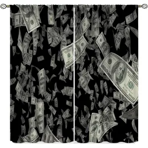 Money Curtains, Funny USA 100 Dollar Bill Cash Theme Decor, Living Room Bedroom Window Drapes 2 Panel Set 52x84 Inch Decor
