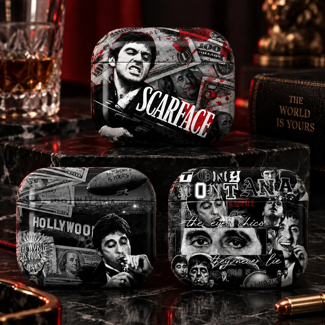 Scarface Tony Montana AirPods Case, Vintage Gangster Movie Graphic Earbuds Cover for AirPods 1 2 3 4 & Pro 1 2 3, Retro Crime Fan Gift