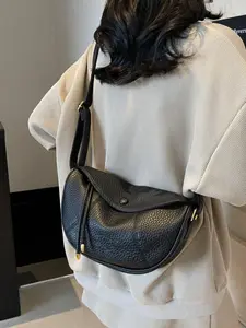 Vintage Black Crossbody Bag for Women Adjustable Strap Soft Leather Lazy Style Versatile Shoulder Bag