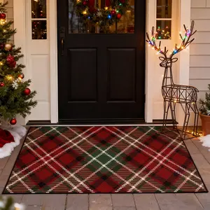 Christmas Plaid Carpet, Scottish Tartan Print Rug, and Chessboard Welcome Mat, Checkered Rug, Non-Slip Washable Soft Comfortable Indoor Entrance Mat, Home Decor Rugs