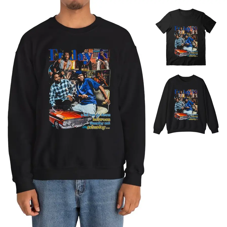 Funny Friday T Shirt 1990s Movie Hip Hop Film Chris Tucker Ice Cube Shirt Halloween Men's Sweatshirt, Cotton Menswear Top, Streetwear, Casual Crewneck Tshirt