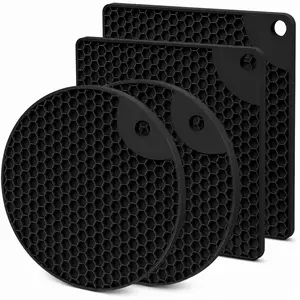 4-Piece Lightweight Heat Resistant Silicone Trivet Mat Set, Non-Slip Hot Pot Holder Pads for Kitchen, Dining Table