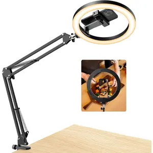Upgrade Ring Light Overhead Phone Mount, Evershop Selfie Ring Light with Stand and Phone Holder,10”Circle LED Desk Ring Light with Clamp for Video Recording,Zoom Meeting,Live Streaming Tiktok,YouTube