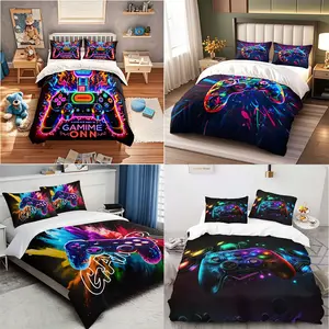 Neon E-Sports Style Polyester Duvet Cover + Pillowcase 3-Piece Set, Cost-Effective & Durable Bedding, Ideal for Gamers' Bedrooms/teen Rooms