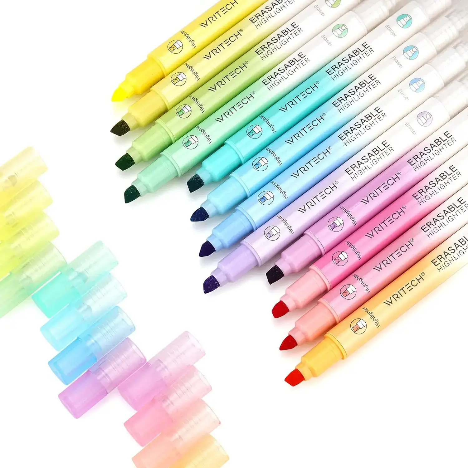 Erasable Chisel-Tip Highlighters, 12-Count Assorted Colored Markers & Highlighters, Double-Head Smooth-Writing No-Bleed Office Stationery for Highlighting, Marking
