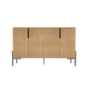 Fluted Buffet Cabinet - Modern 4-Door Sideboard with Coordinated Metal Legs for Kitchen & Living Room, 3 Color Options
