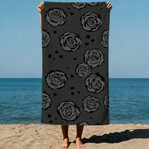 Gothic Black Rose Microfiber Beach Towel, 31.5"x63" Oversized Quick Dry Sand Free Pool Towel for Music Festival & Travel
