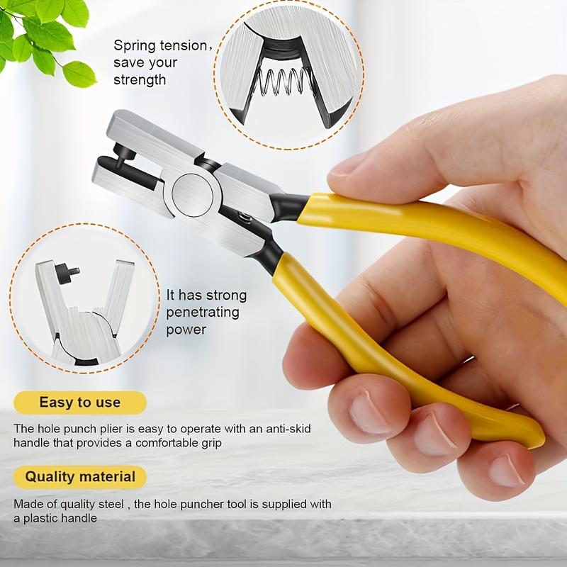 1pc Tungsten Steel Leather Hole Punch Pliers, 2.0mm Universal Hand Strap Punch Tool for Watch Bands, Belts, Dog Collars, DIY Crafts - Yellow