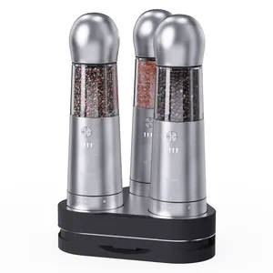 Electric Salt and Pepper Grinder Set of 3 with Wireless Charging, Rechargeable Automatic Pepper Mill, Stainless Steel, Upgraded Larger Capacity，One Hand Button Use, Adjustable Coarseness, Easy Clean,  Home and Kitchen Appliances forKitchen Table Gift Mini