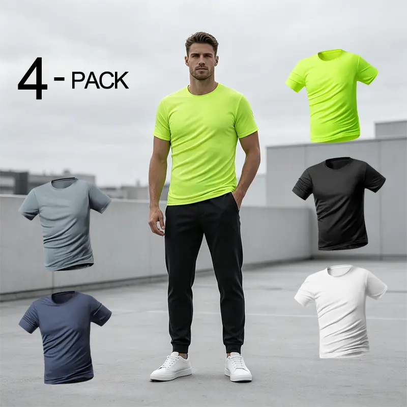 4 pack men’s short sleeve T shirts, breathable and quick drying, available in multiple colors; suitable for everyday wear and fitness training; casual sports shirts, men’s T shirts
