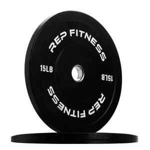 REP 15 LB Pair Black Bumper Plates – Black Low Odor Rubber Olympic Plates For Strength Conditioning and Weightlifting