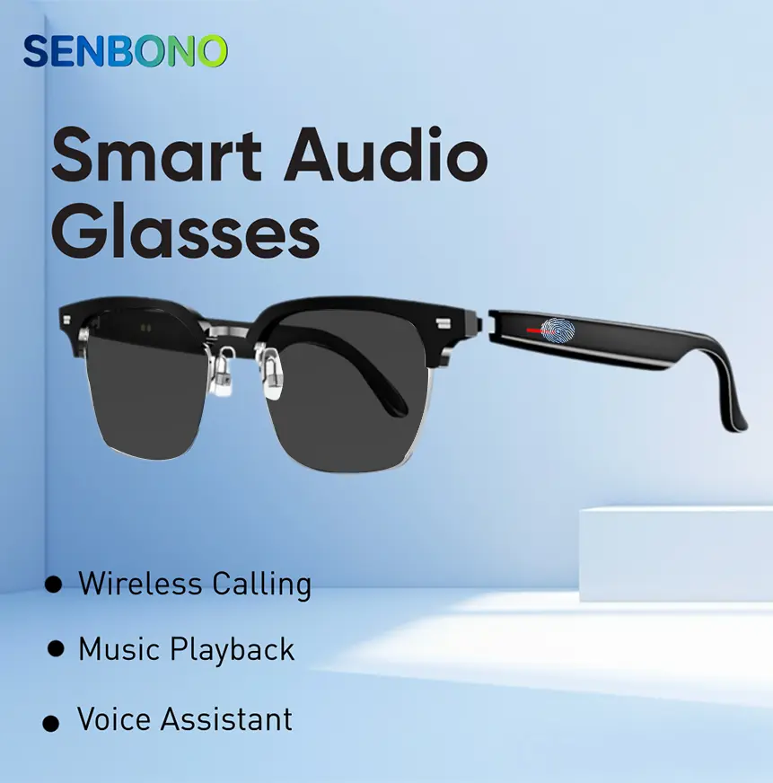 SENBONO 2026 Modern Bluetooth Wearable Smart Glasses - Casual & Fitness Smart Sunglasses with Open-Ear Music Stereo Sound, Hands-Free Calling, Voice Control, Sweatproof, Ultra-Light Stylish Design, Mobile Phone Compatible for Outdoor Running, Driving