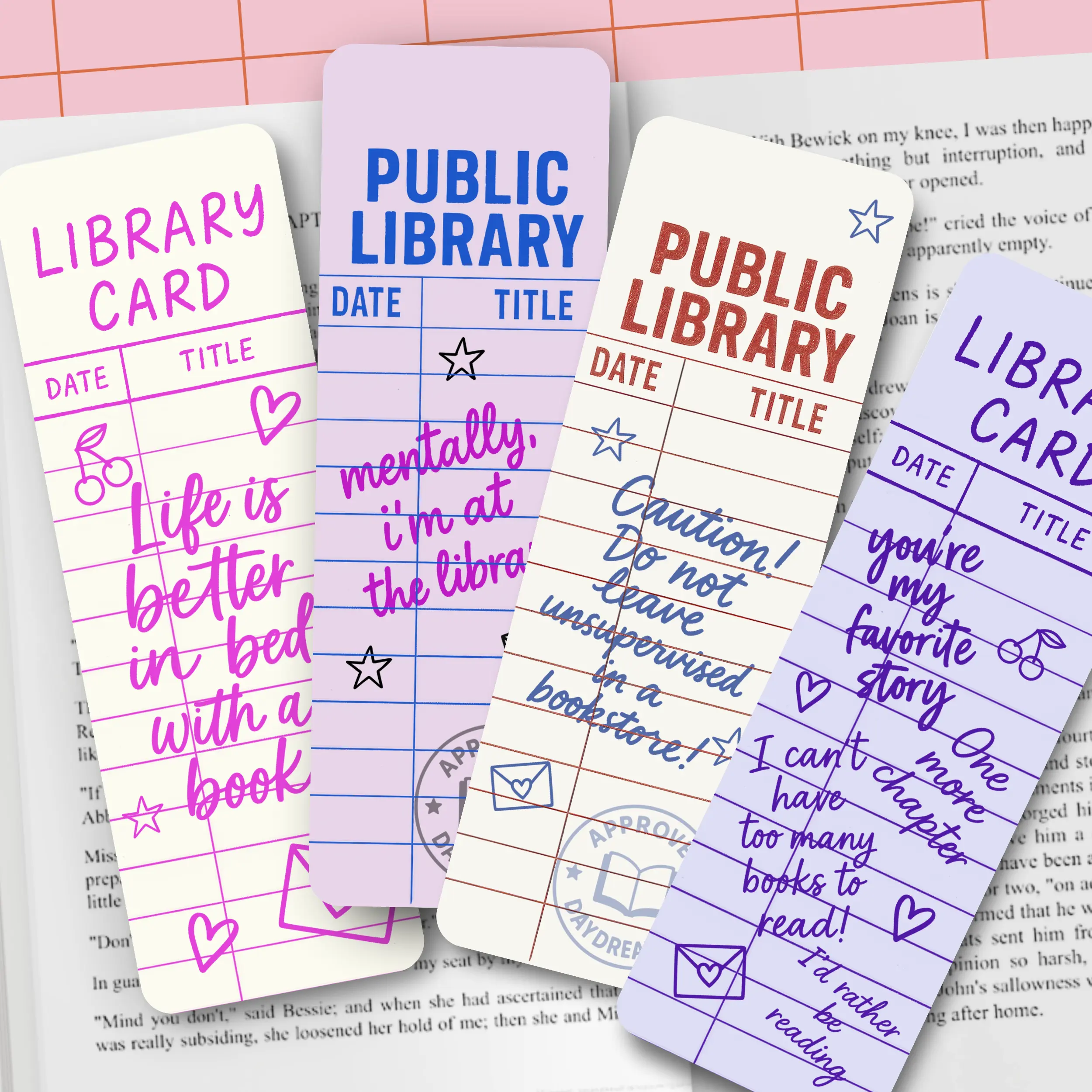 Library Card Bookmarks, Funny Bookish Quotes Bookmarks, Vintage Public Library, Double-Sided