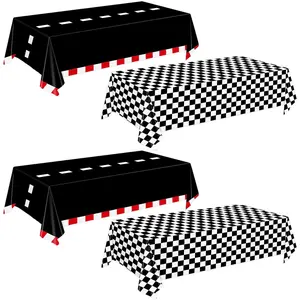 4 Pack Racing Car Tablecloth - Race Car Birthday Party Decorations Racetrack Rectangular Tablecloth - Checkered Table Cover for Two Fast Birthday Decor, 54 x 108 Inch