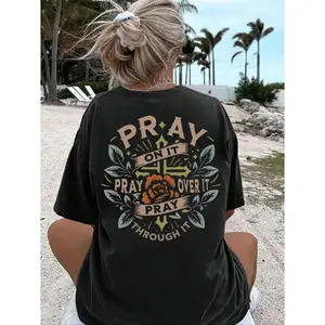 Pray Print Women T Shirts 100 Cotton Loose Fit Crew Neck Short Sleeve Casual Daily Wear Gift Religious Faith Graphic Tees For Women